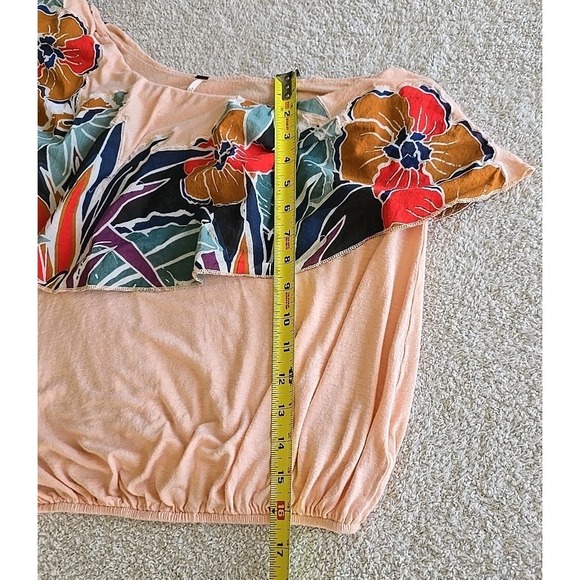 Free People Annka Peach Floral Print One-Shoulder Linen Blend Bubble Top Size L - Picture 11 of 13